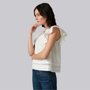 Anthropologie The River Womens White Cotton Flutter Sleeve Boxy Top Blouse Sz M
